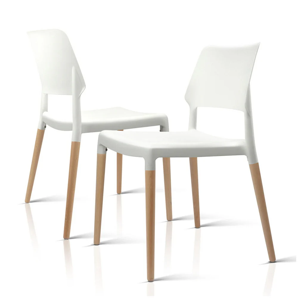 Artiss Dining Chairs Set of 4 Plastic Wooden Stackable White