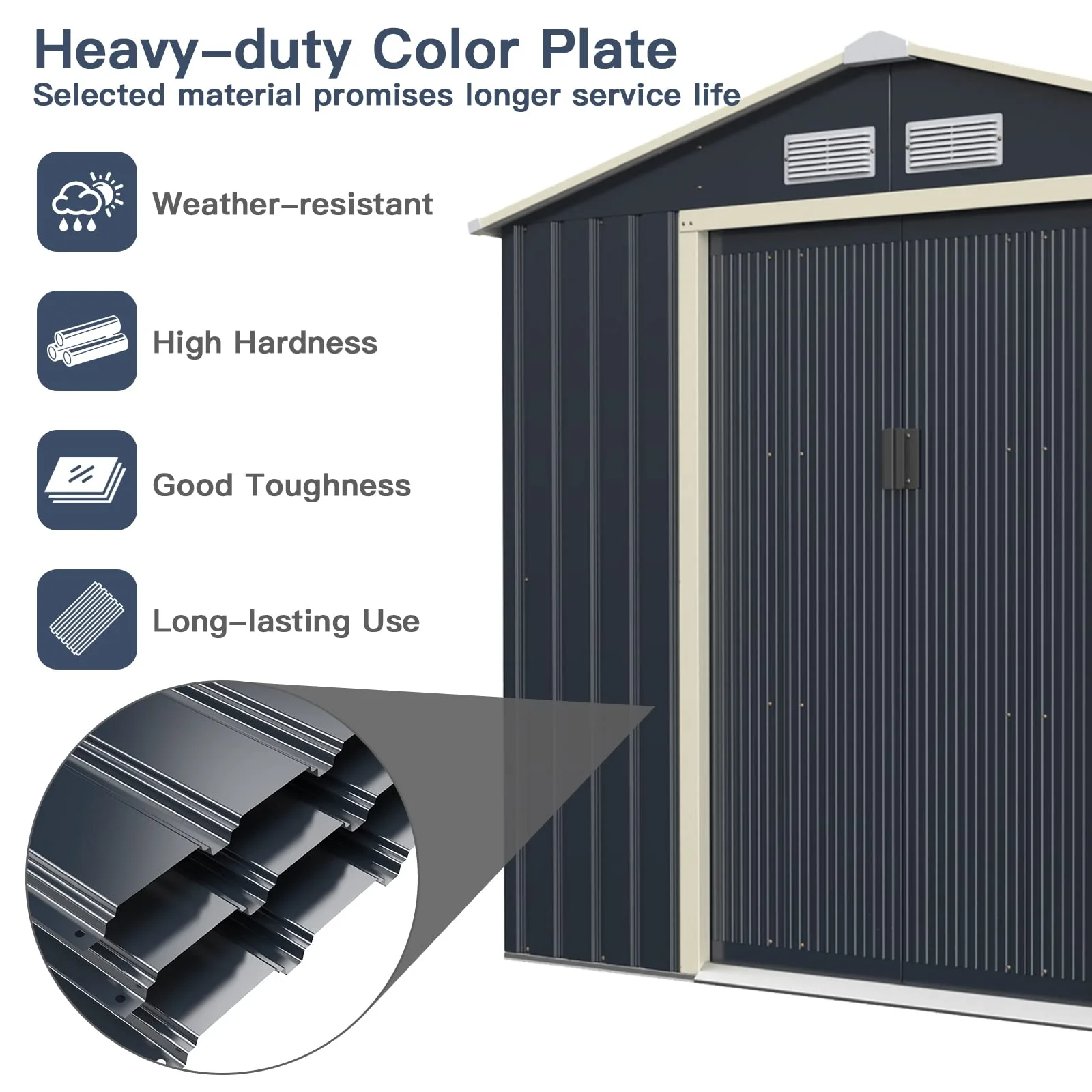 Storage Shed, Metal Outdoor Building Organizer