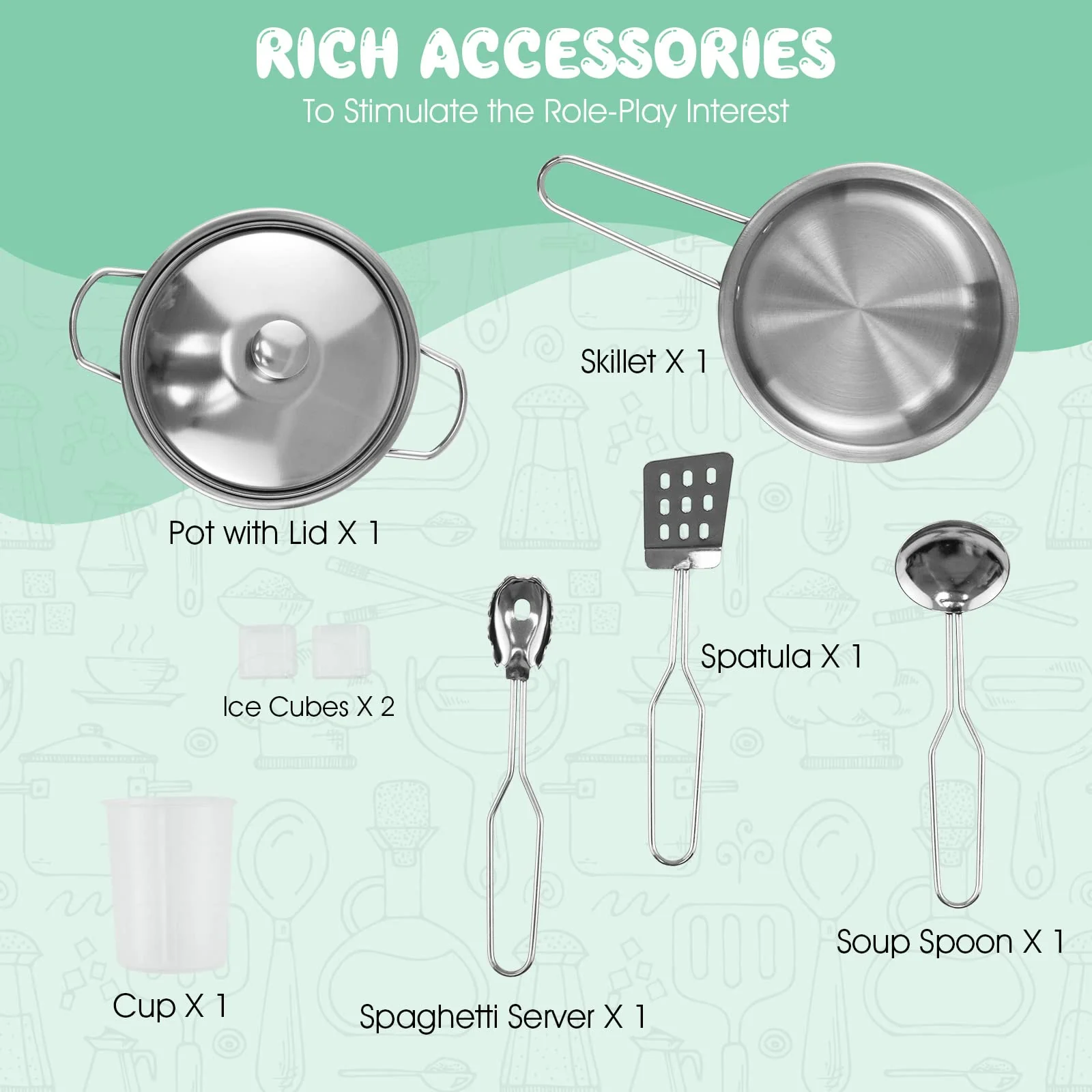 Kids Corner Kitchen Playset, 9-in-1 Wooden Pretend Play Kitchen Toy Set w/Realistic Light & Sound