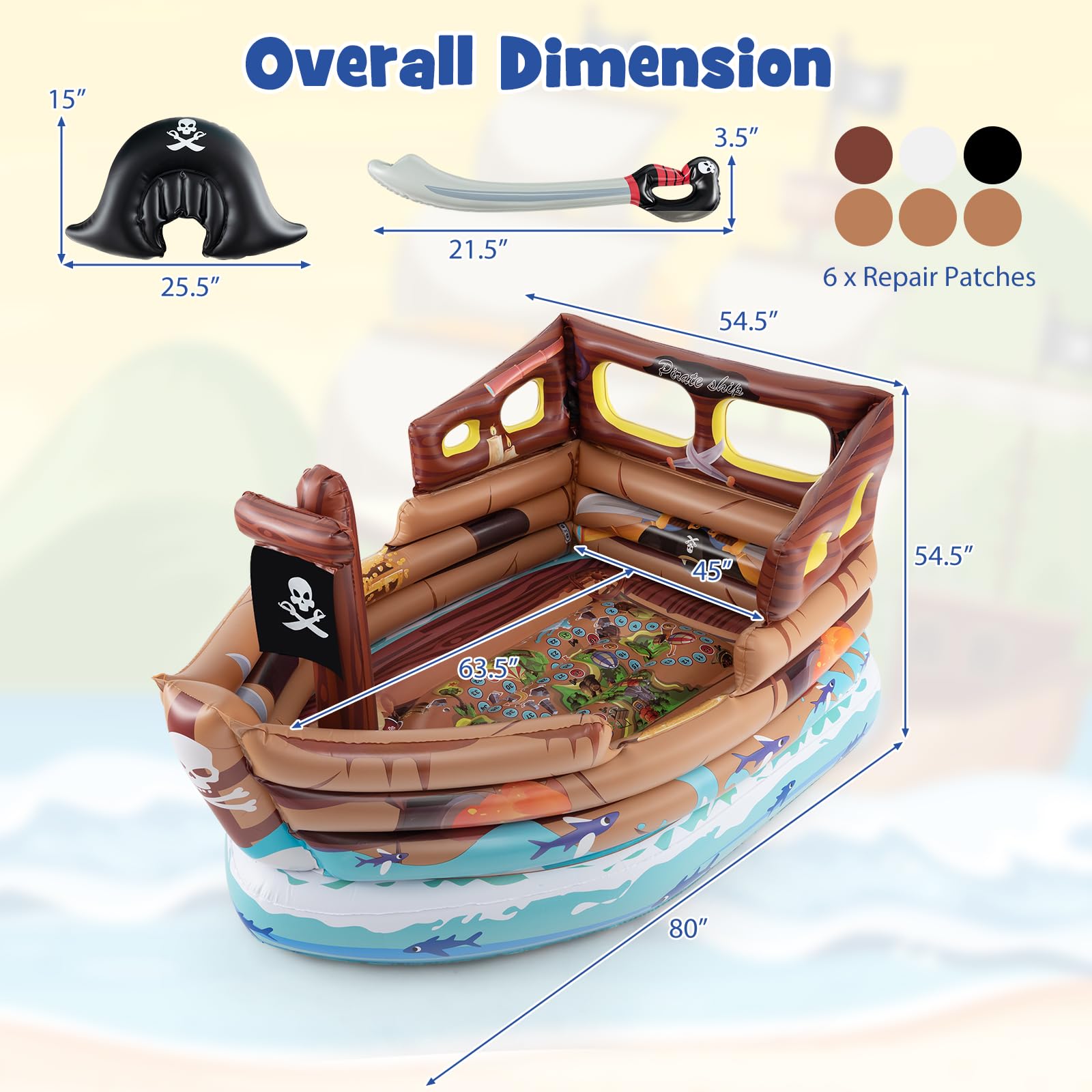 Inflatable Pirate Ship, Blow up Playscape with Built in Motor