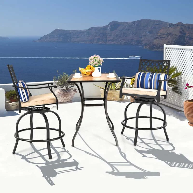 2/4 Pcs 360�� Swivel Rocking Bar Stools with Back & Soft Cushions, Steel Frame Outdoor Bar Height Dining Chairs