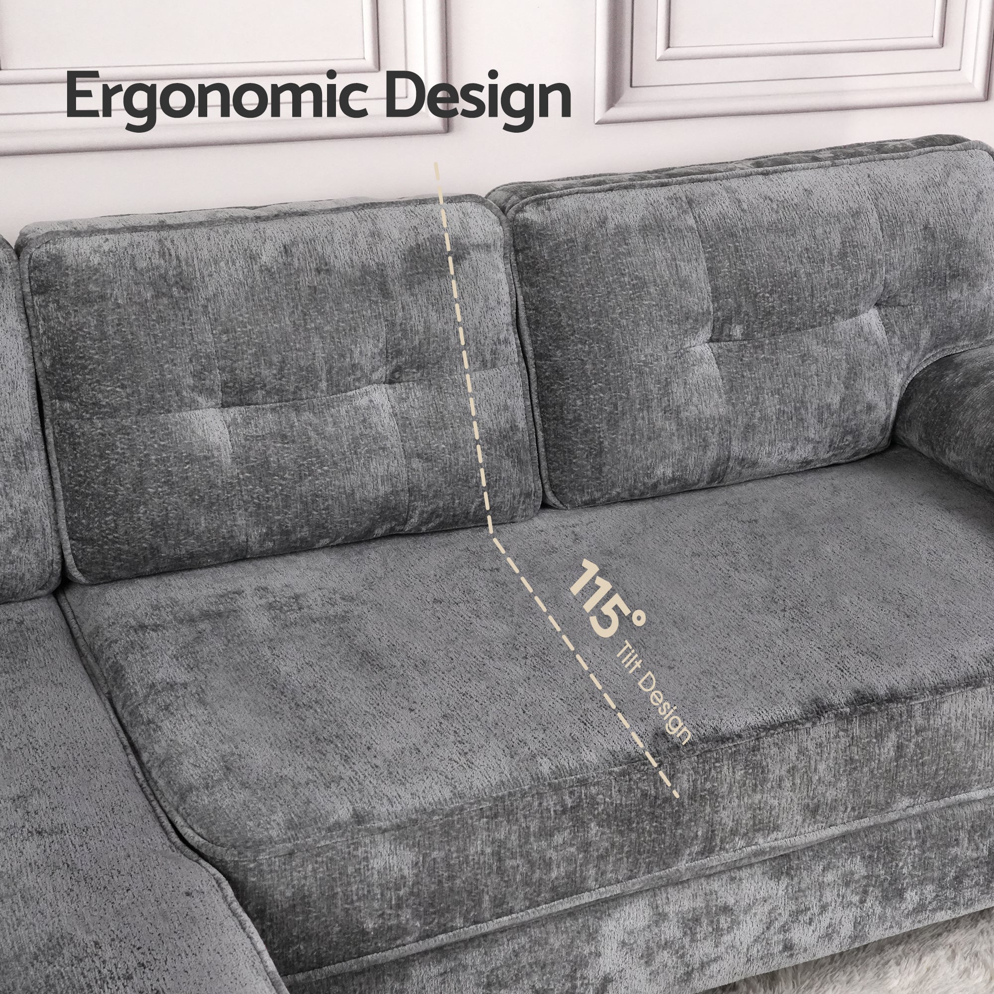 Sofa 3 Seaters Sofa L Shape Grey