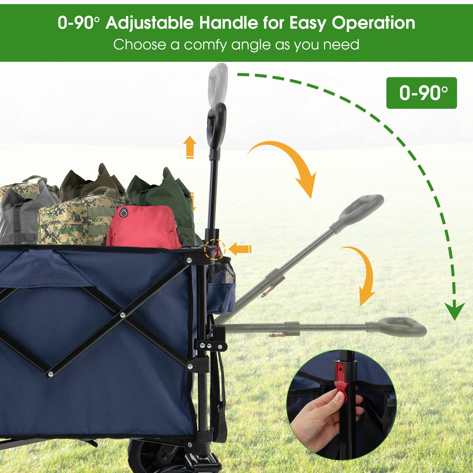Collapsible Wagon Cart, Foldable Heavy Duty Utility Wagon with Adjustable Handle