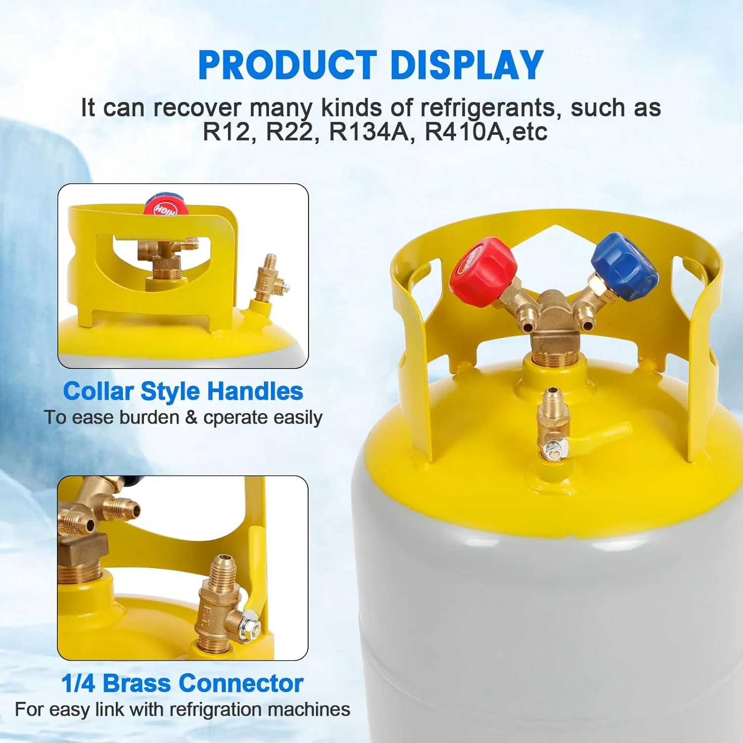 30 LB Refrigerant Recovery Tank for R12, R22, R134A, R410A Refrigerant with 1/4 SAE Y-Valve Liquid/Vapor Reclaim Tank AC Freon Recovery Tank Refrigerant Recovery Cylinder Tank Reusable-FAHKNS