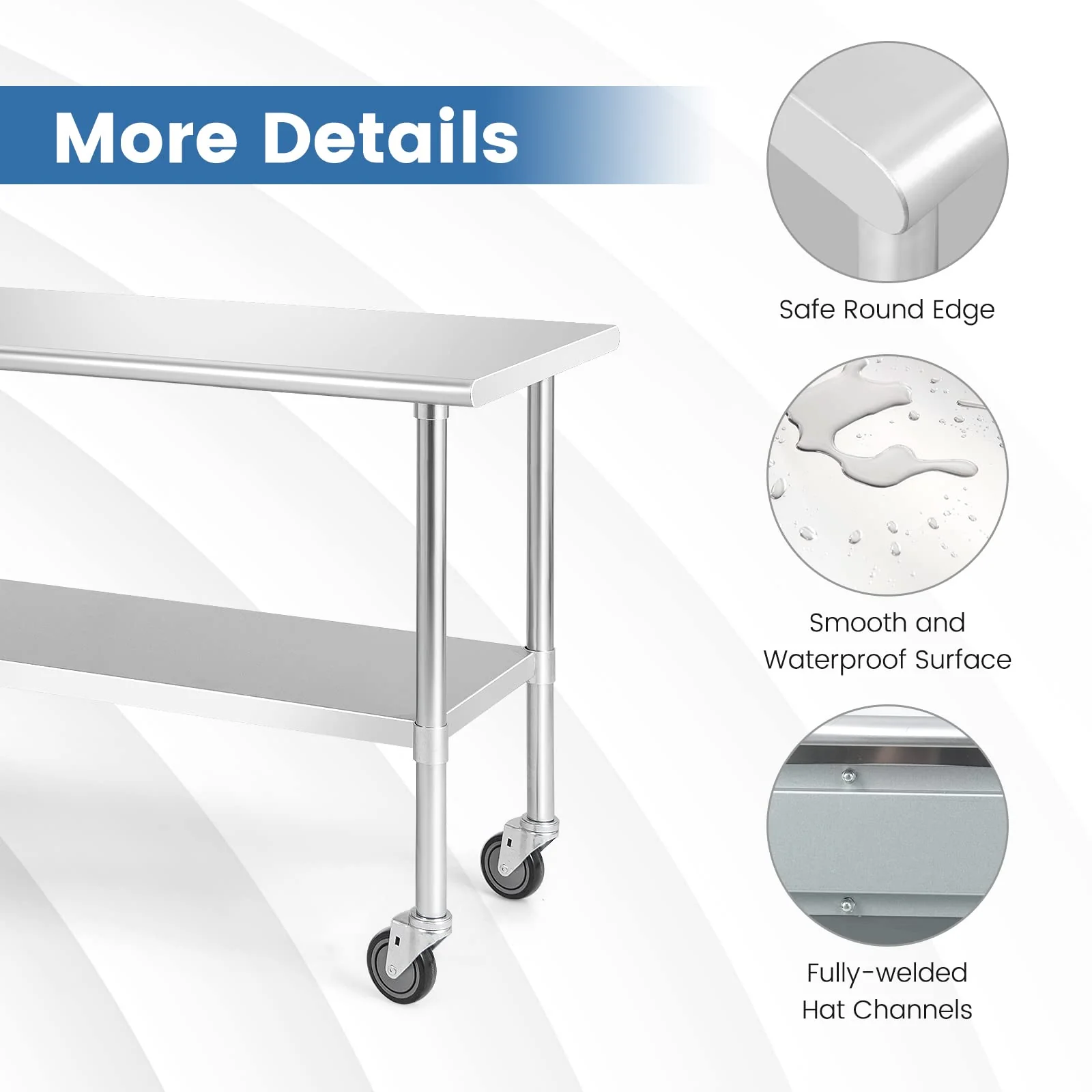 Giantex Stainless Steel Workbench, Prep Work Table, Adjustable Bottom Shelf