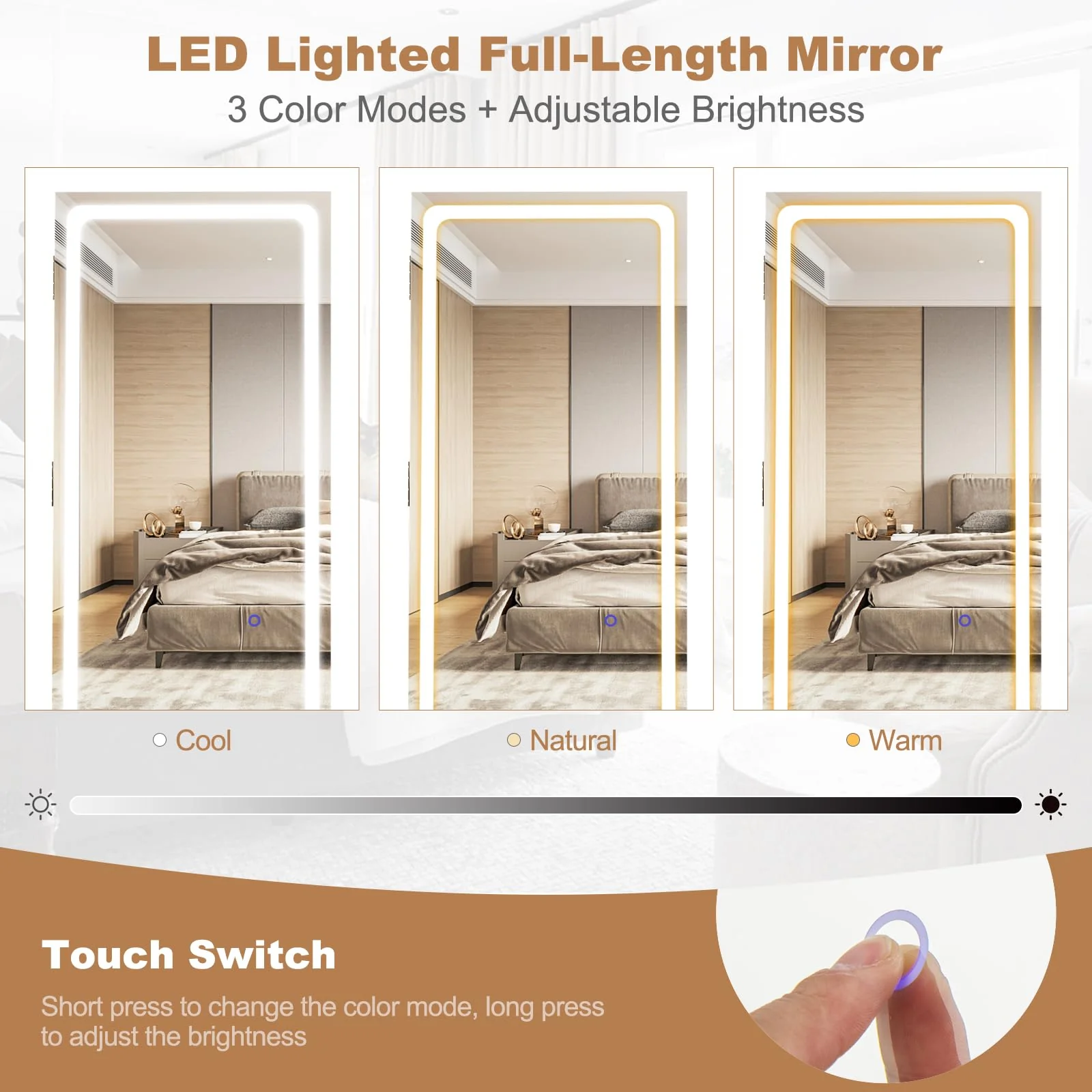 Giantex 160 cm Standing Jewelry Cabinet w/Adjustable LED Lights, 360?? Swivel Lockable Jewelry Armoire Organizer w/Full-Length Mirror