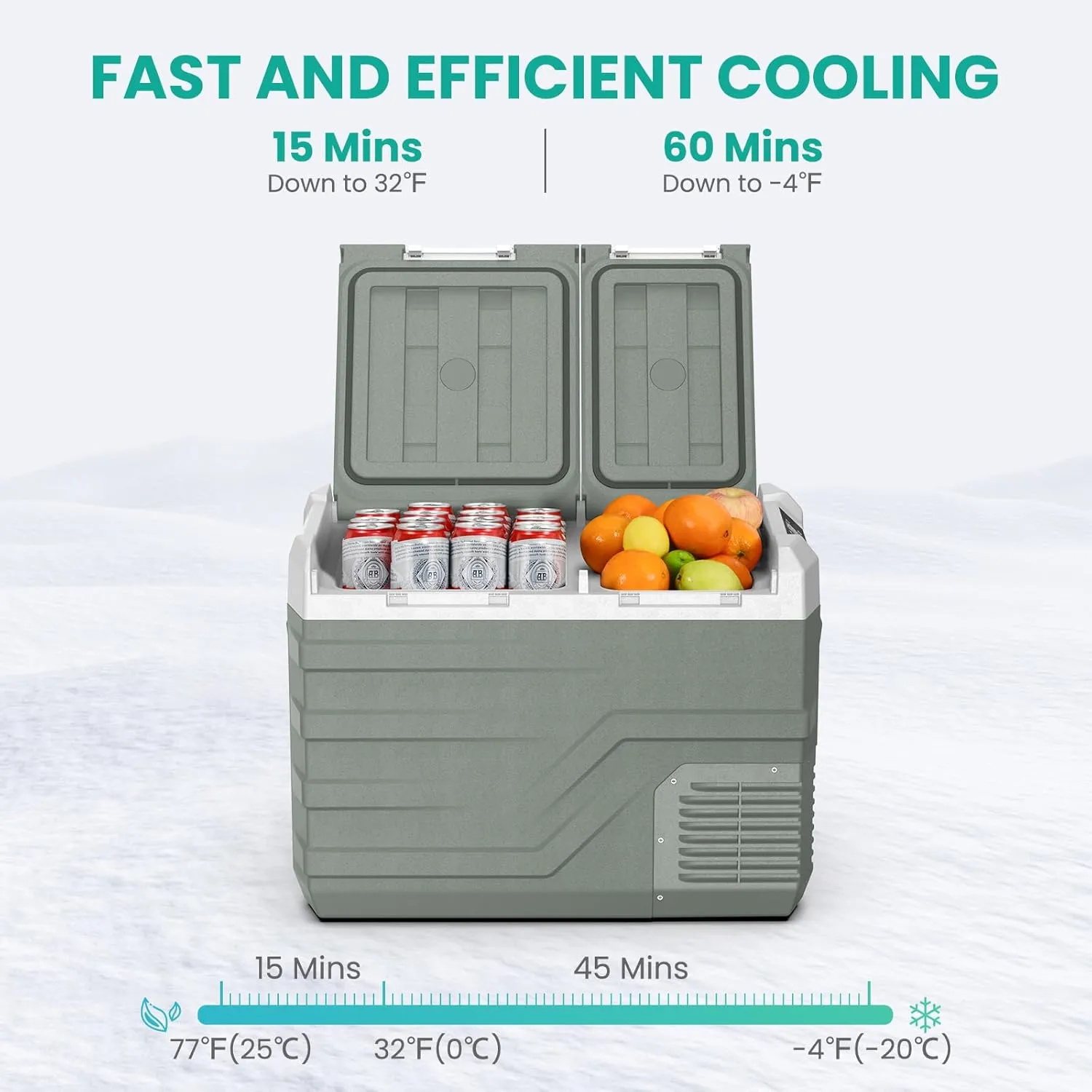 12-volt car refrigerator 46QT. Portable refrigerator freezer compartment, electric freezer compartment, vehicle-mounted portable refrigerator 12/24V DC 100~240V AC Camping RV Camping vehicle portable refrigerator -4��~68 ��