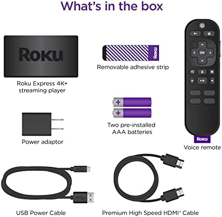 2024 Roku Express 4K+ | Roku Streaming Device 4K/HDR  Roku Voice Remote  Free & Live TV