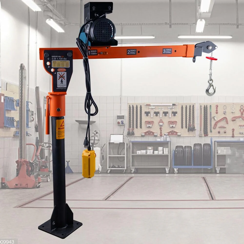 1100lb Folding Dismountable Household Hoist Truck Crane with Electric Hoist (110V) �C 880lb Pulling Force, Jib Cranes for Factory, Warehouse, Construction