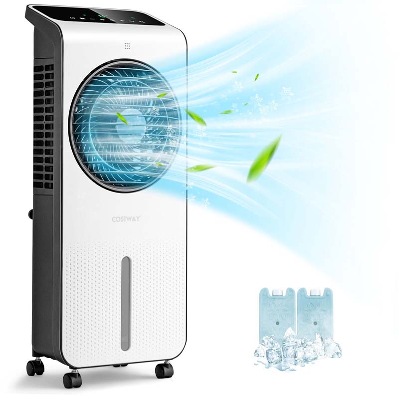 Portable Evaporative Air Cooler, 3-in-1 Swamp Cooler with Fan & Humidifier, 360�� Rotating Fan Blade, 12H Timer