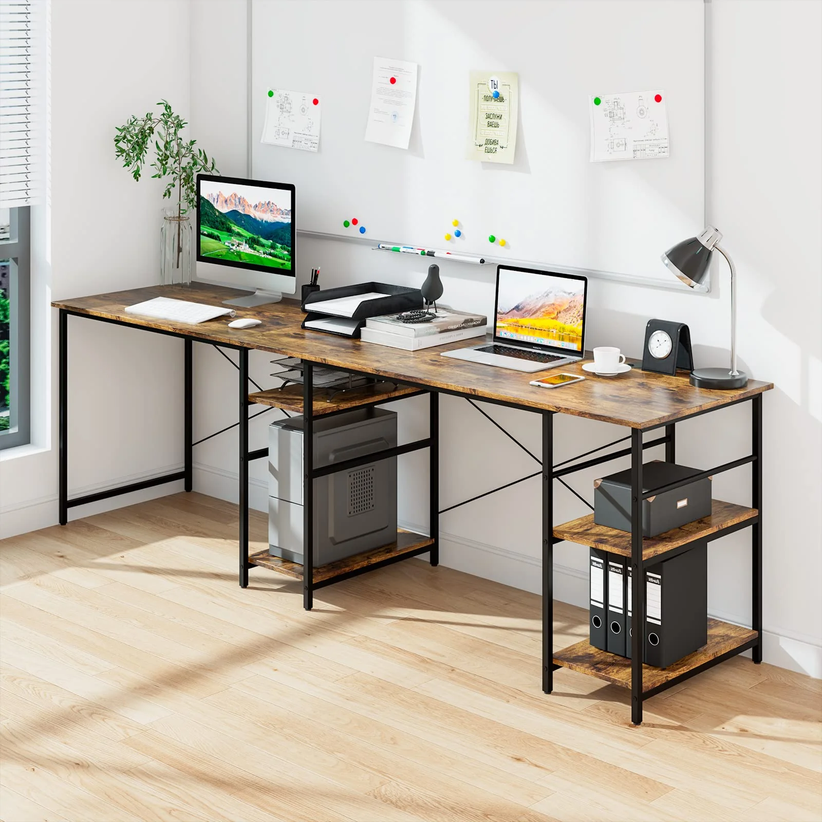 Giantex L-Shaped Desk with Storage Shelves, 242cm Wooden Corner Desk