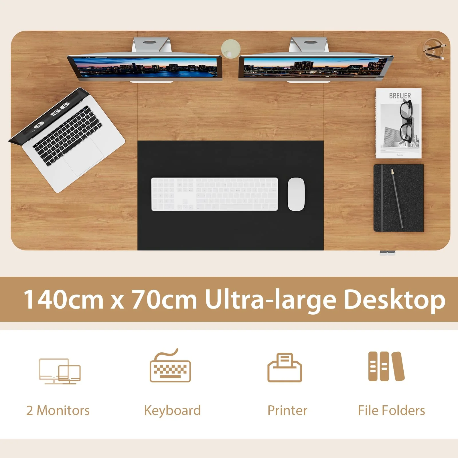 Giantex 140 x 70cm Large Electric Standing Desk, Height Adjustable Sit to Stand Desk