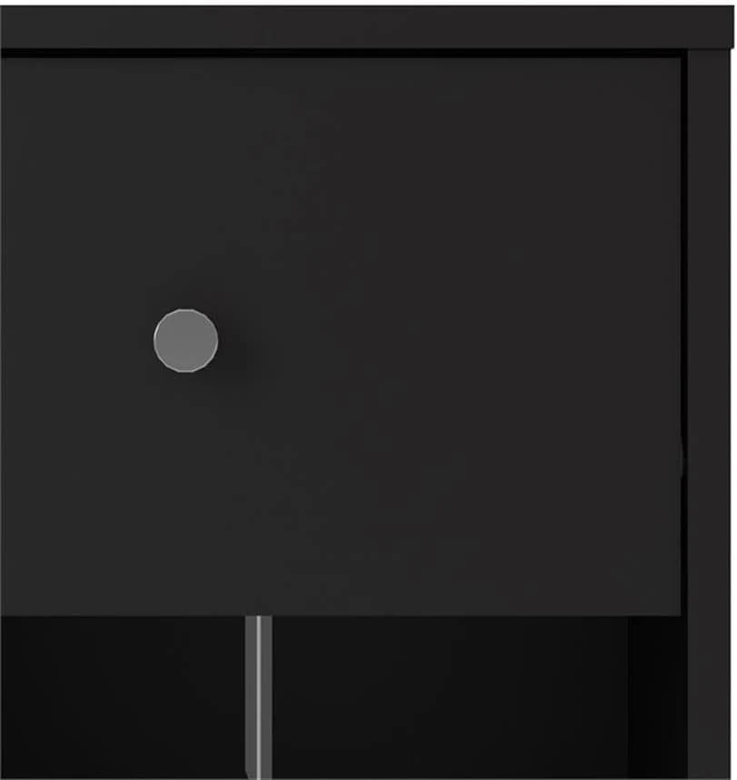 3-Pc Scandinavian Design Engineered Wood Bedroom Furniture Set with 3-Drawer Chest & 6-Drawer Double Dresser & 1-Drawer Nightstand, Pewter Plastic Handles, Smooth Plastic Glides, in Black