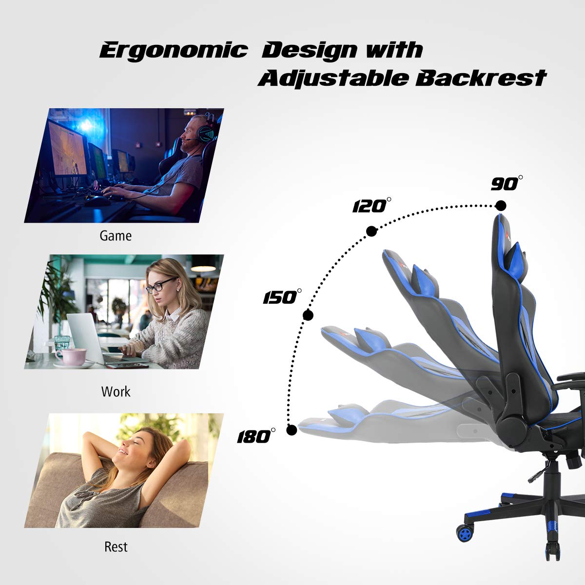 Gaming Desk & Chair Combo Set, Racing Style Home Office Gamer Workstation w/Massage Lumbar Support & Headrest