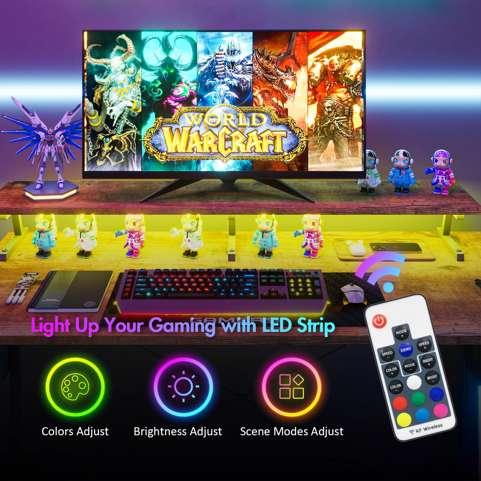 L Shaped Gaming Desk with LED Lights