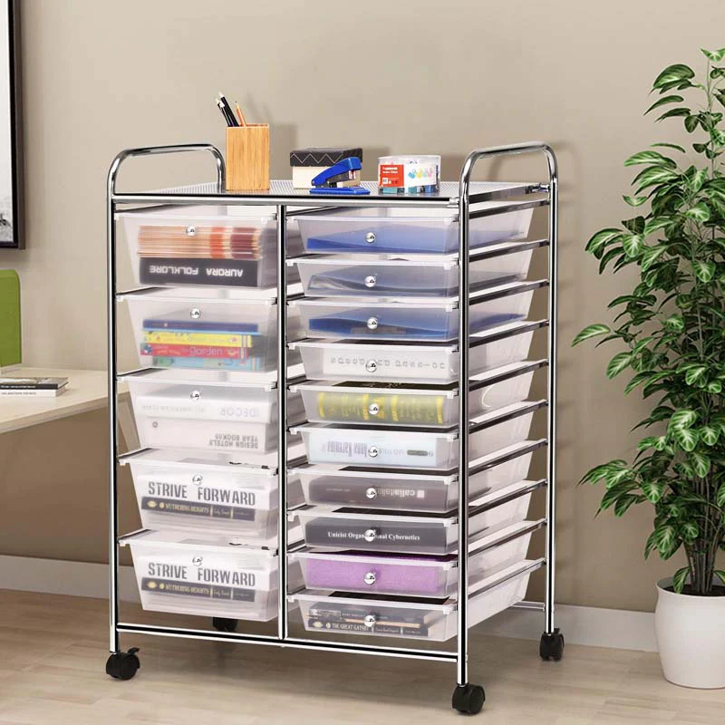 15-Drawer Storage Drawer Cart Tools Scrapbook Paper Organizer Cart Office School Utility Cart Rolling Storage Cart with Wheels