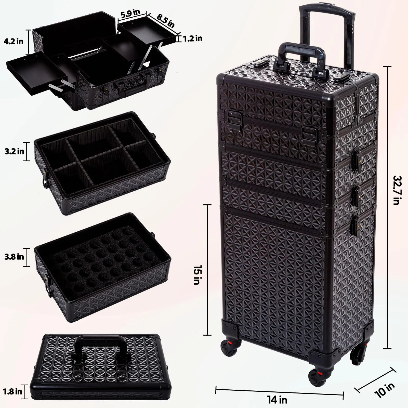 AROUS 5 in 1 Professional Makeup Train Case with 360?? Swivel Wheels