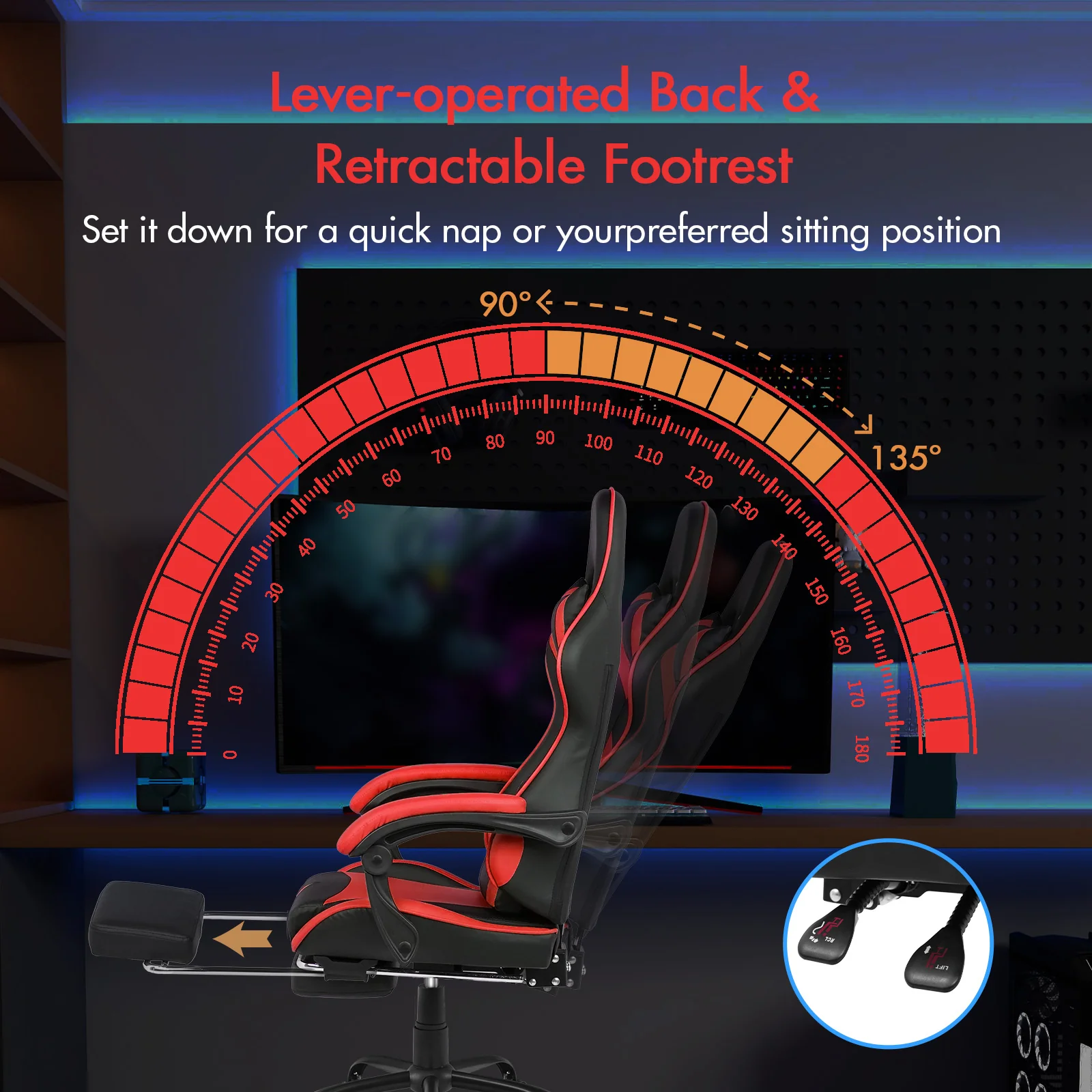 Computer Gaming Chair with Footrest Red