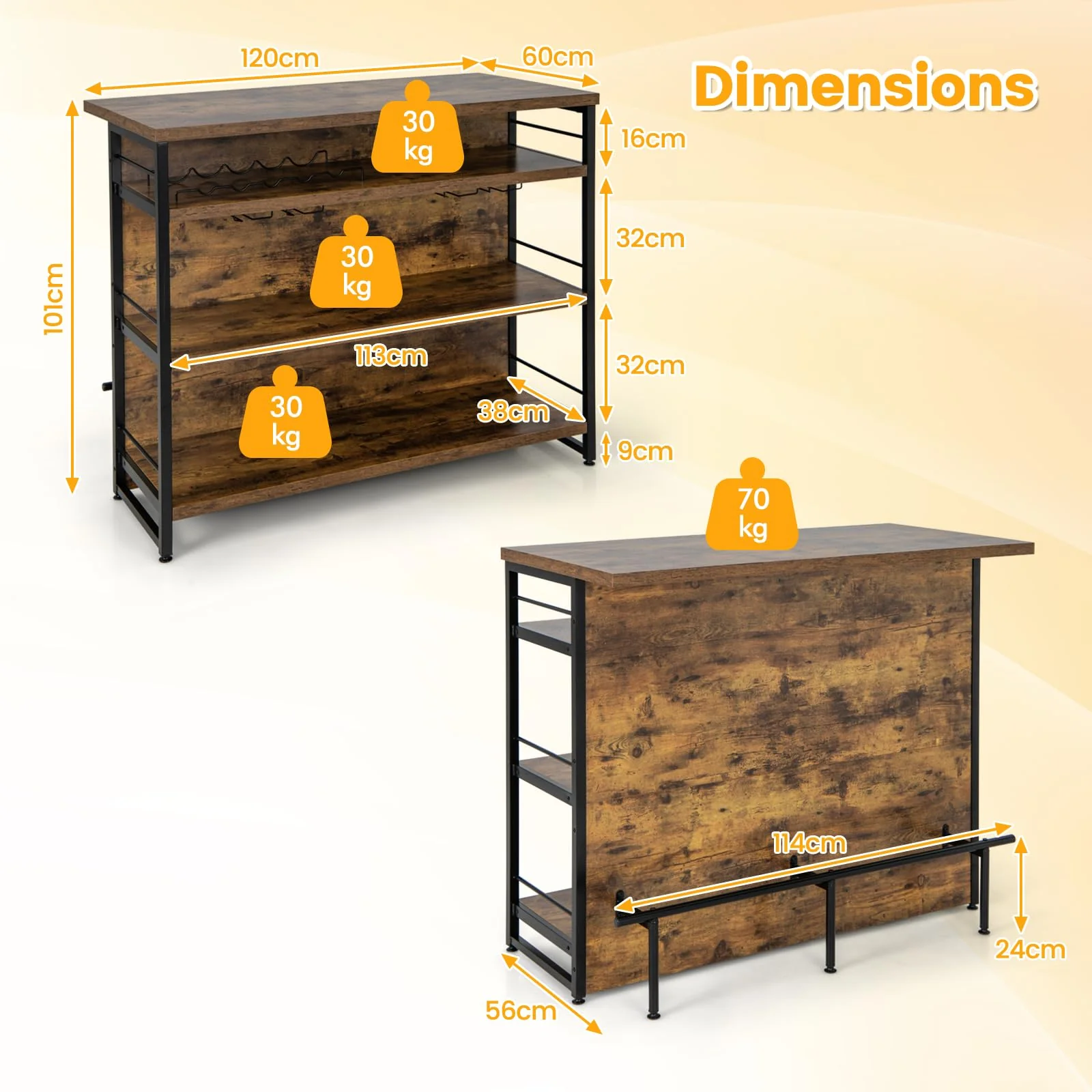 Giantex Industrial Home Bar Unit, 4-Tier Liquor Bar Cabinet w/ 3 Open Shelves