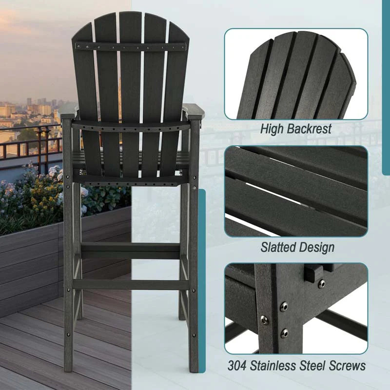 Outdoor HDPE Tall Adirondack Chairs with Armrests & Footrest, 30