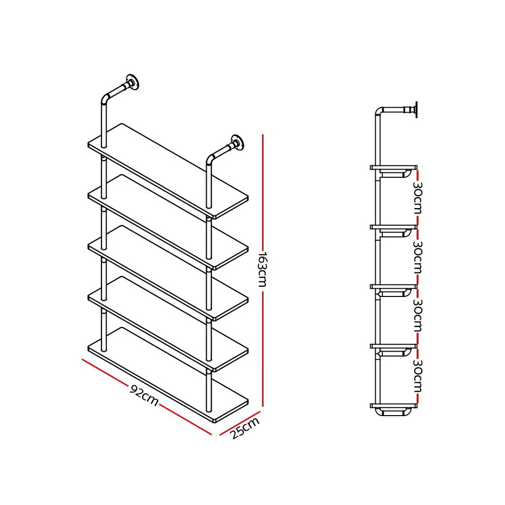 Artiss Floating DIY Pipe Shelf 5 Tiers - ISSA