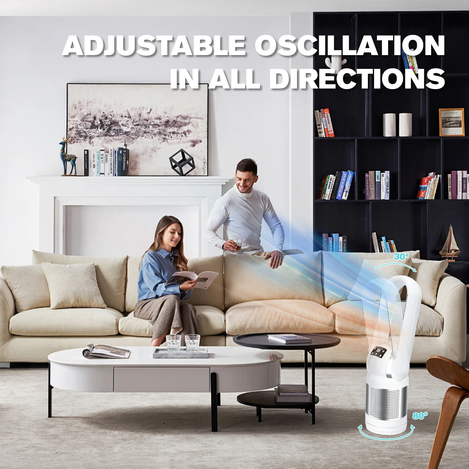 Heater Bladeless Tower Fan with Air Purifier