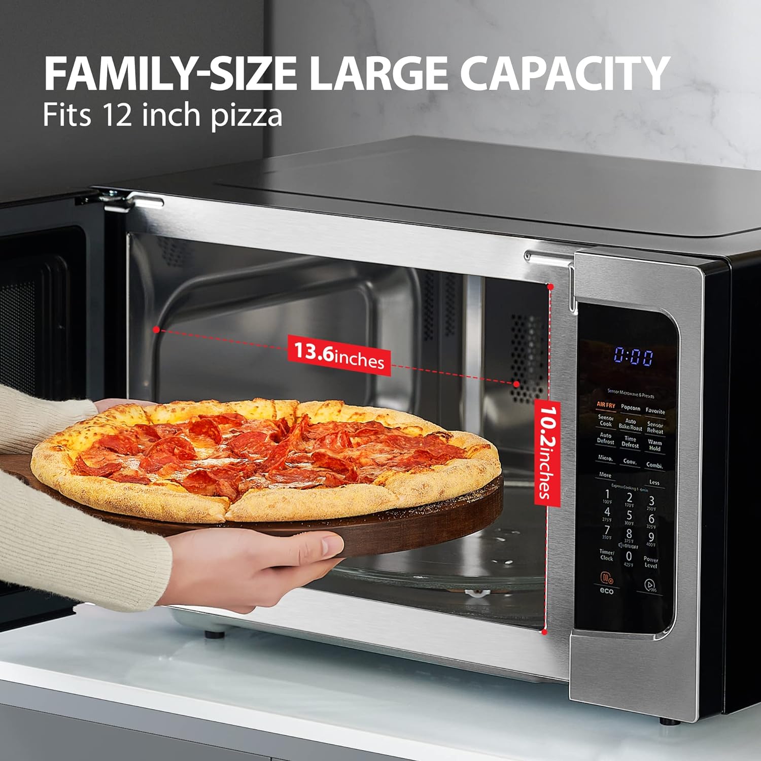 TOSHIBA 4-in-1 ML-EC42P(SS) Countertop Microwave Oven, Smart Sensor, Convection, Air Fryer Combo, Mute Function, Position Memory 13.6