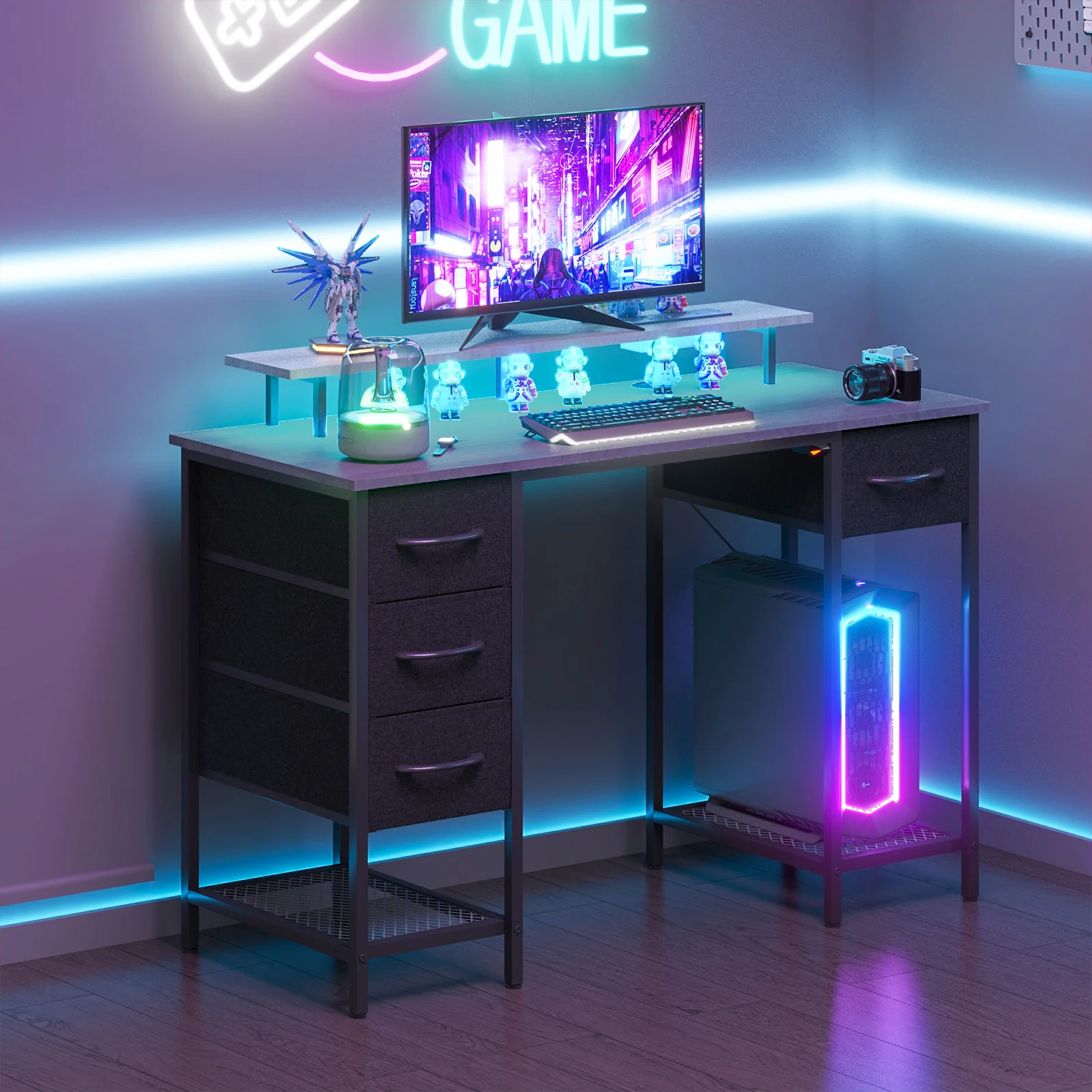 Gaming Desk with LED Lights with Monitor Stand 120cm