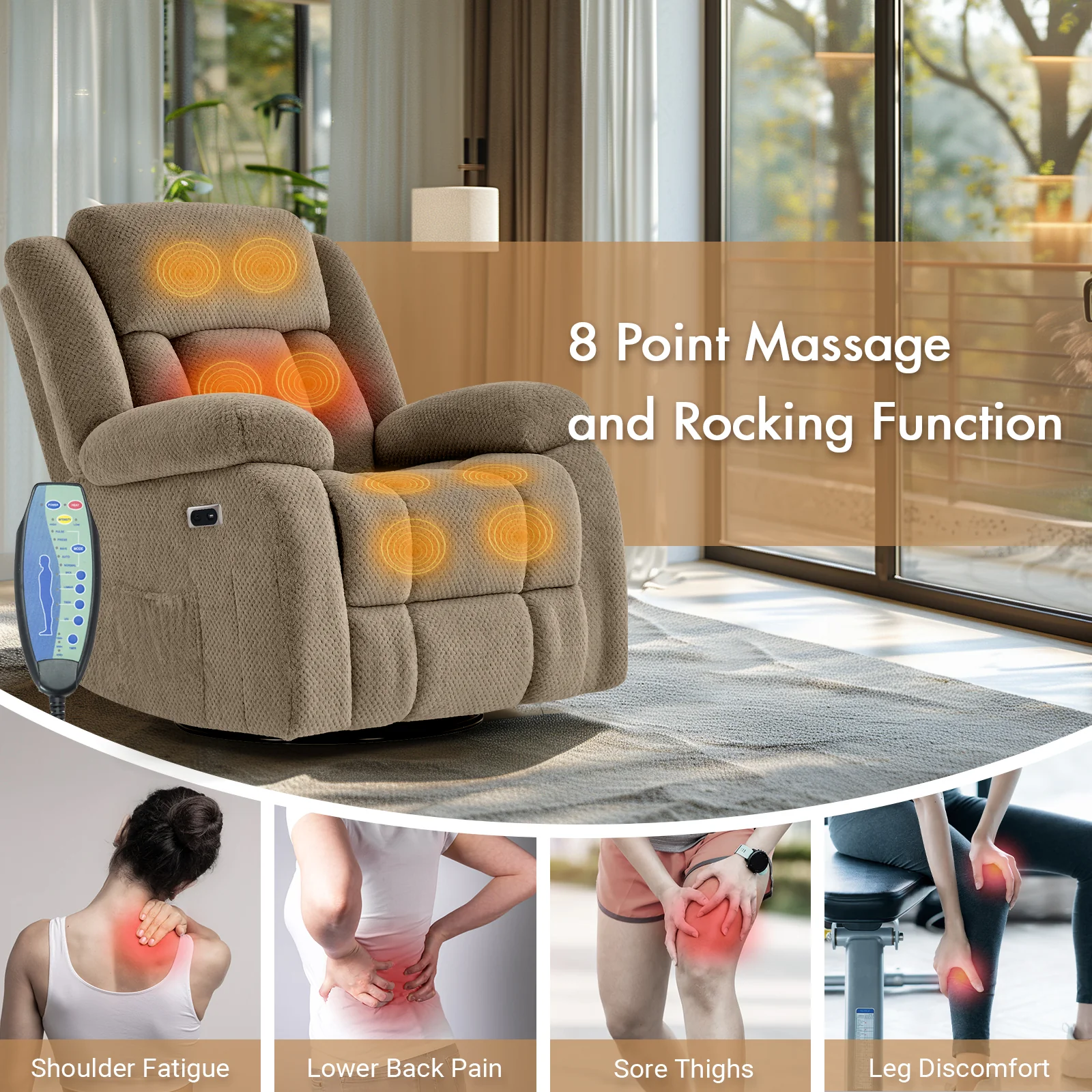 8-Point Electric Heat Massage Chair Light Brown