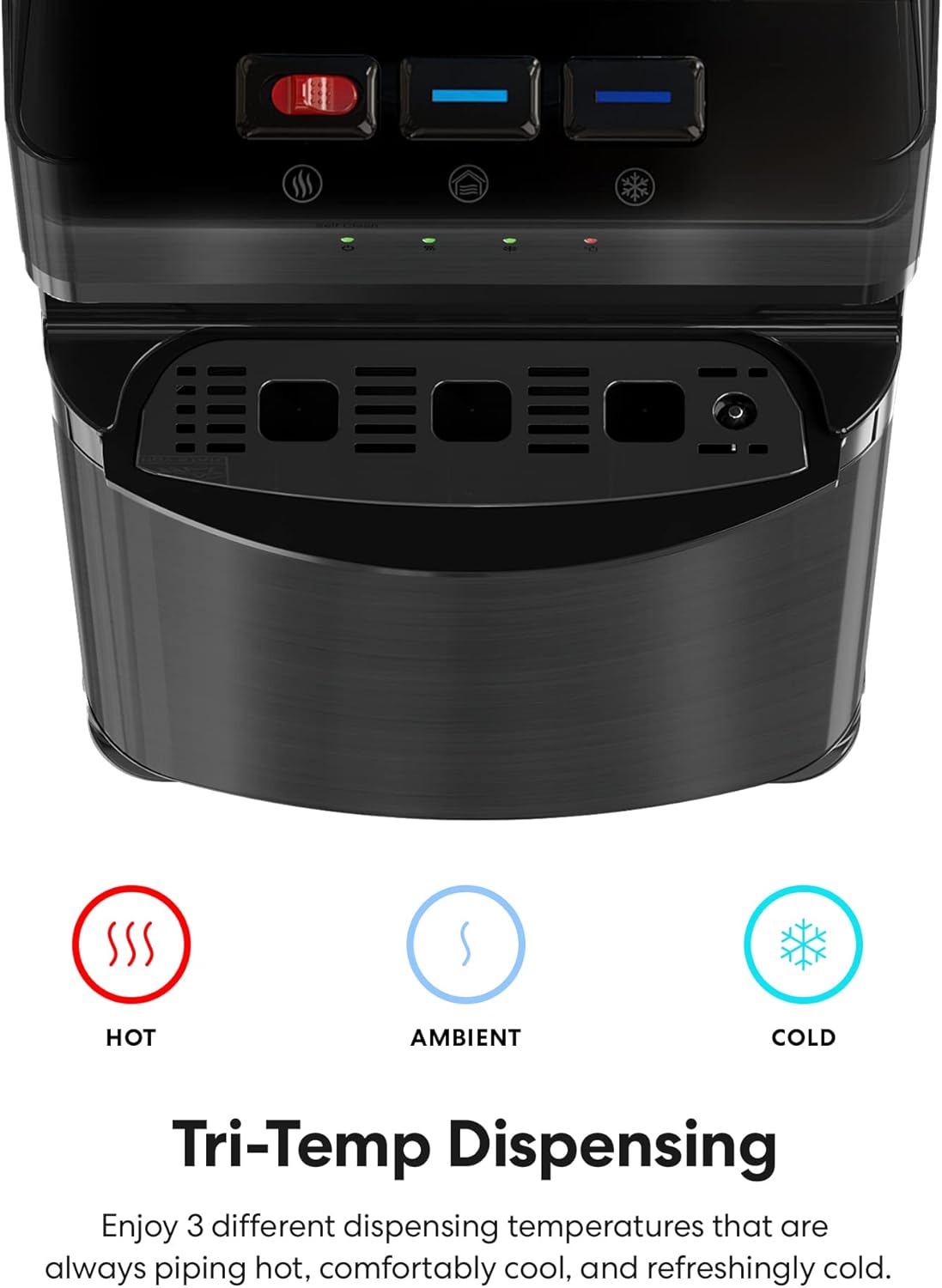 Self Cleaning Bottom Loading Water Cooler Water Dispenser  ?Black Stainless Steel - 3 Temperature Settings - Hot, Room & Cold Water