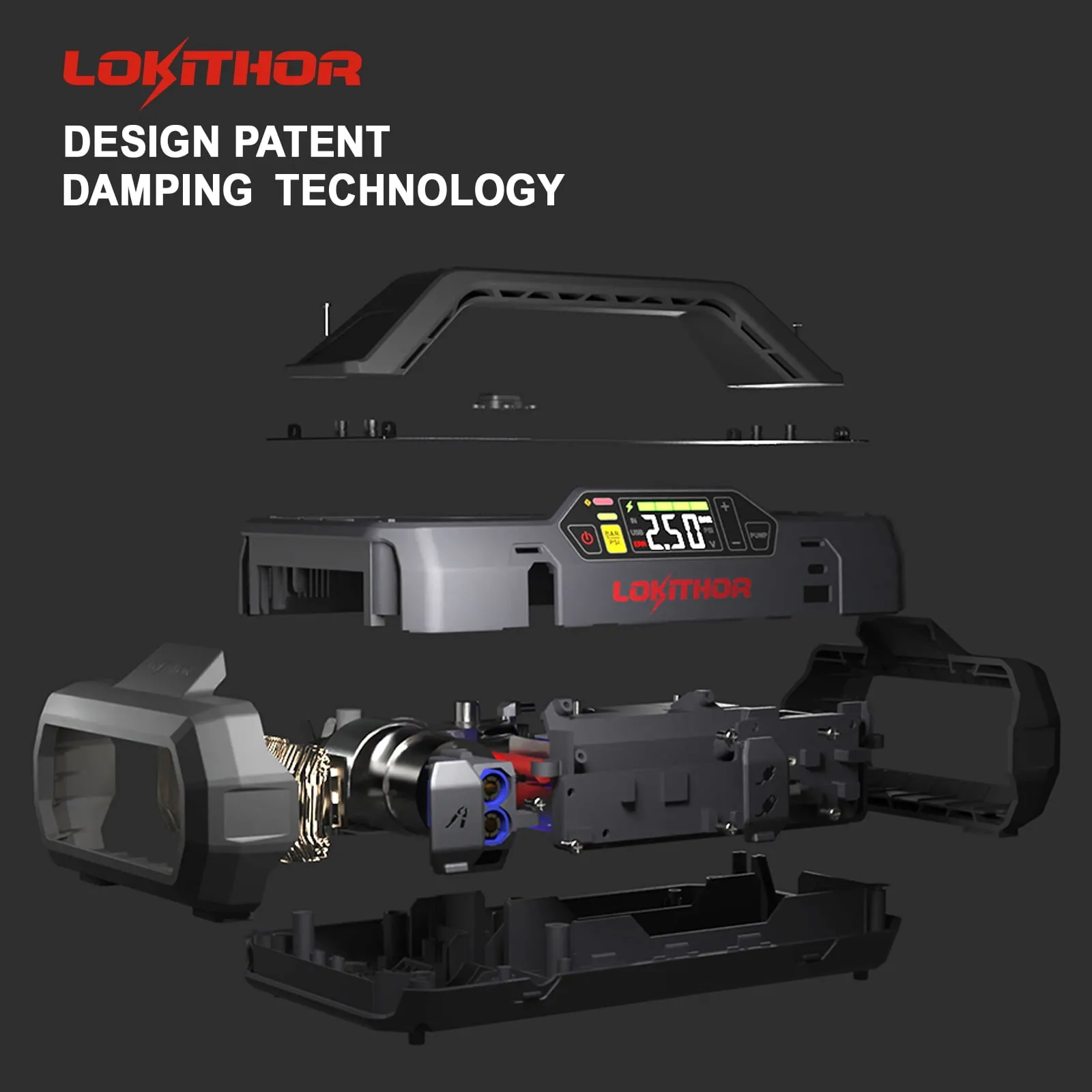 Jump Starter 2000Amp 20000mAh 12V Car Battery Booster Pack for Upto 8L Gas or 6L Diesel, 150 PSI Air Compressor with Damping Technology,Portable Power Bank with Handle Bar and Emergency Light