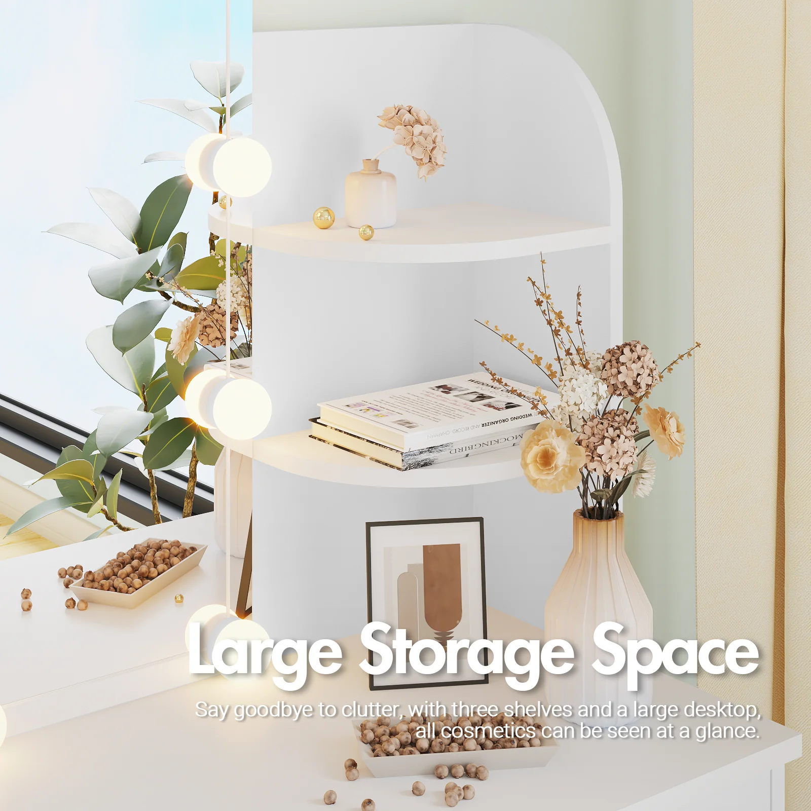 Dressing Table Stool Set 10 LED Bulbs Vanity