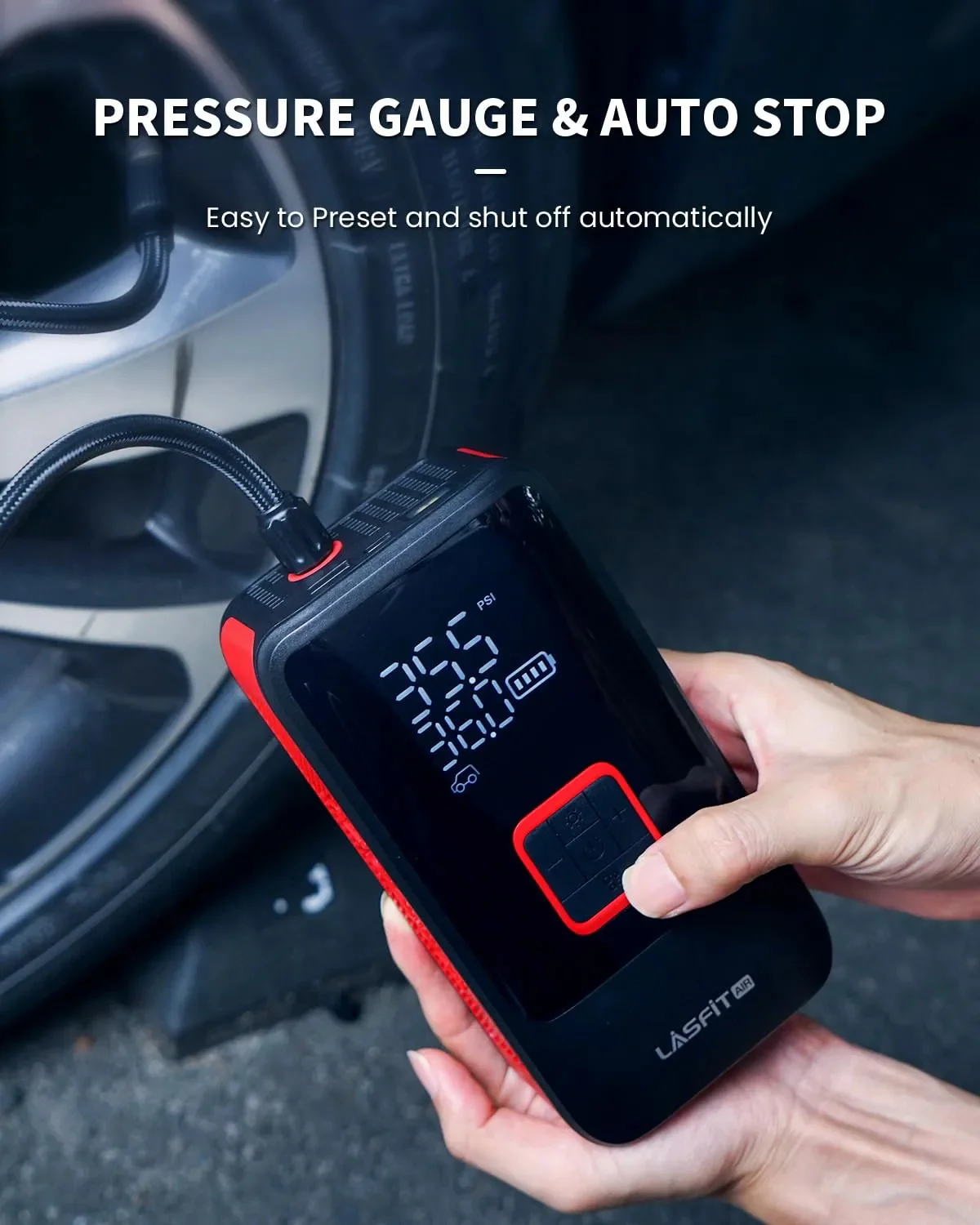 Tire Inflator Portable Air Compressor Fit Pickup Truck & Large Tires Air Pump for Car Tires w/Digital Pressure Gauge, Auto Stop, 150PSI Electric 12000mAh Cordless 12V Corded Dual-Use