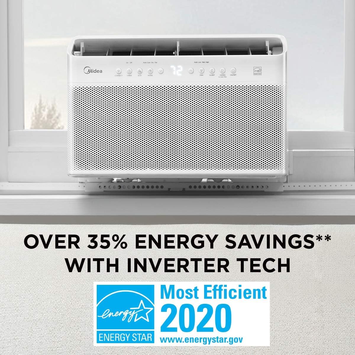 Midea U-Shaped Inverter Window Air Conditioner 12,000BTU with Open Window Flexibility, Robust Installation,Extreme Quiet, 35% Energy Saving, Smart Control, Alexa, Remote, Bracket Included (Renewed)