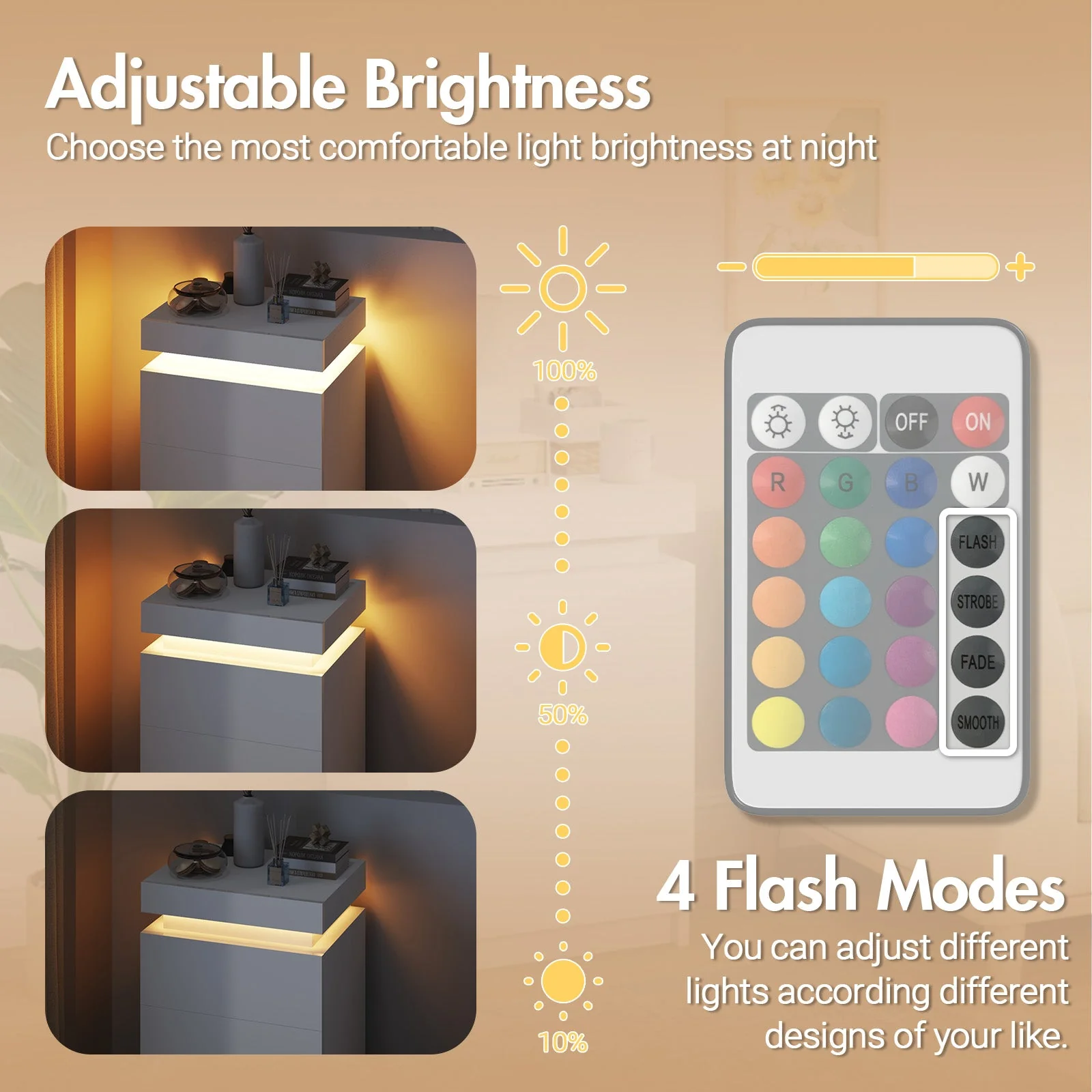 Set of 2 Bedside Table With Nightstand LED