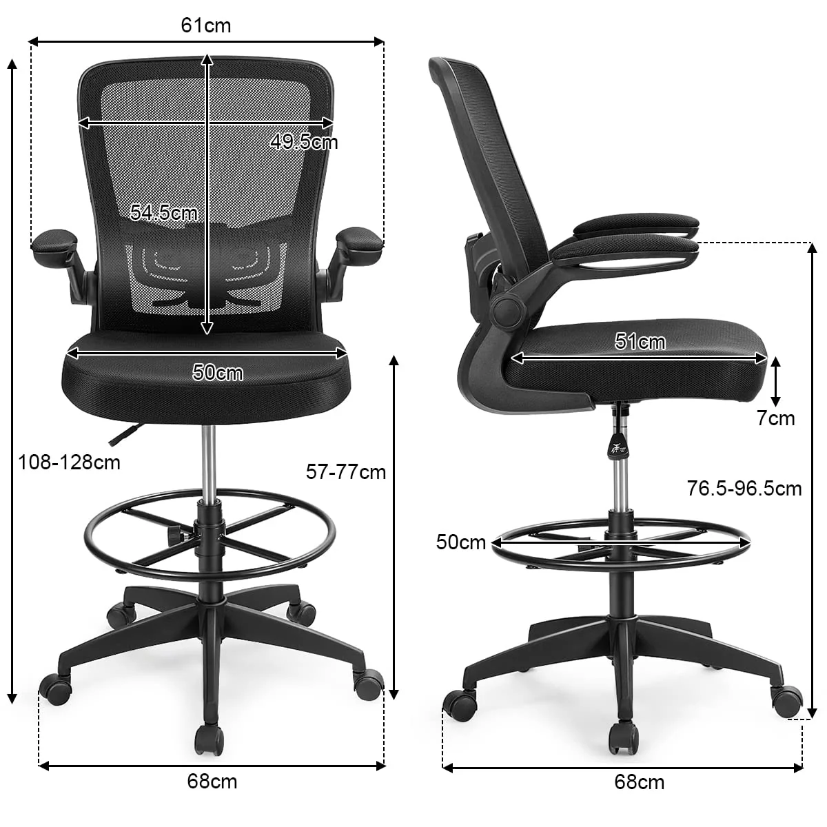 Giantex Adjustable Drafting Chair, 360?? Swivel Designed Mesh Fabric Chair, Executive Chair for Working Studying Gaming