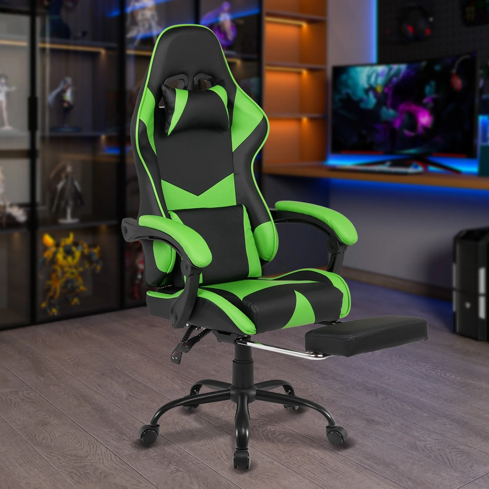 Computer Gaming Chair with Footrest Green