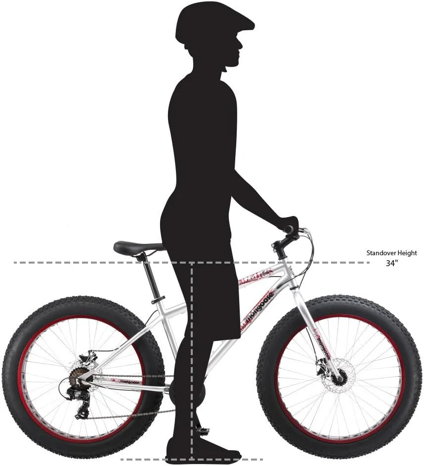 Malus Mens and Women Fat Tire Mountain Bike, 26-Inch Bicycle Wheels, 4-Inch Wide Knobby Tires, Steel Frame, 7 Speed Drivetrain, Shimano Rear Derailleur, Disc Brakes