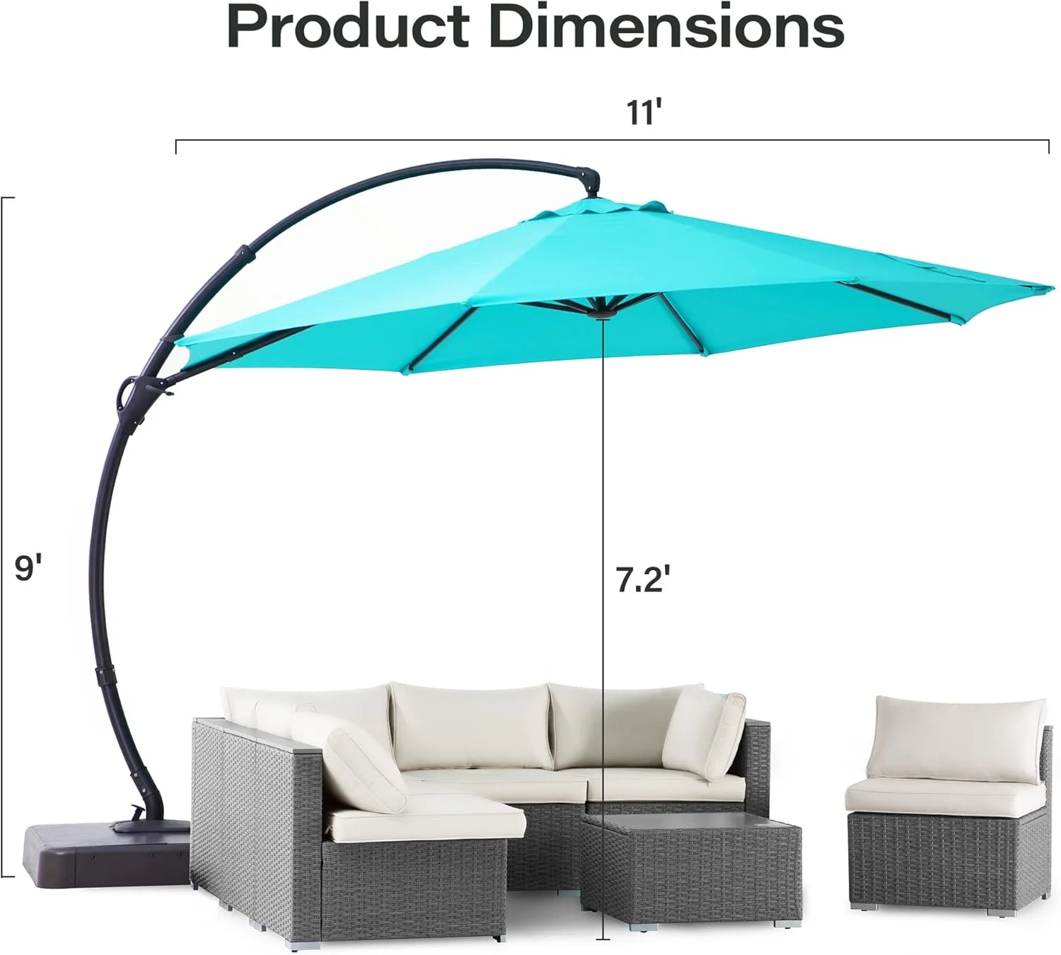 LAUSAINT HOME Outdoor Patio Umbrella with Base included, 11 FT Deluxe Curvy Cantilever Umbrella Heavy Duty Offset Hanging Umbrella with 360�� Rotation for Market, Pool, Garden, Backyard, Deck (Beige)