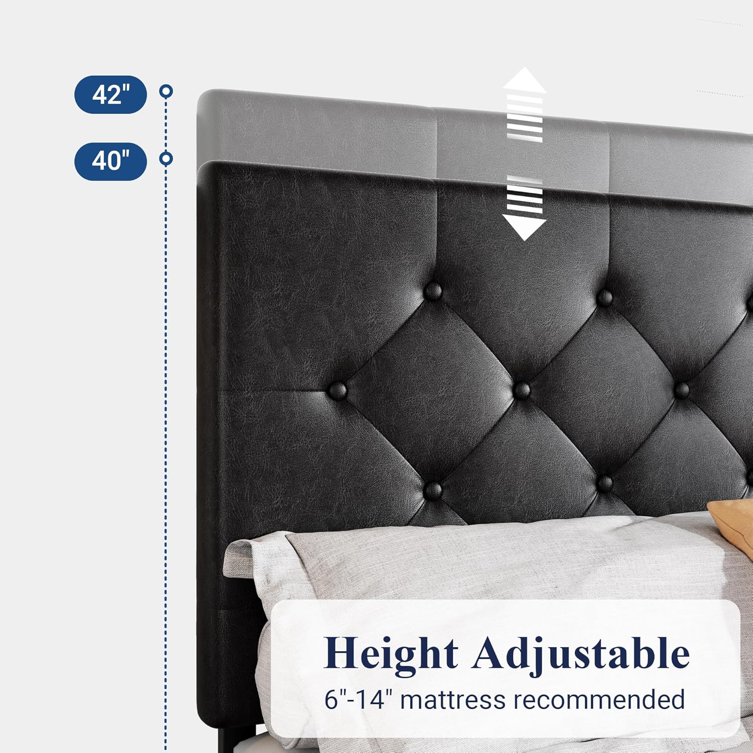 Allewie Upholstered Queen Size Platform Bed Frame with 4 Storage Drawers and Headboard, Square Stitched Button Tufted, Mattress Foundation with Wooden Slats Support, No Box Spring Needed, Light Grey