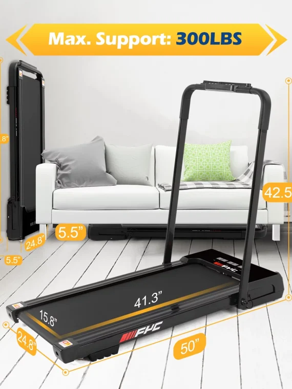 FYC 3.5HP Under Desk Treadmill ?C 300LBS Weight Capacity, 2-in-1 Foldable Design, Remote Control & LED Display ?C Compact Electric Walking and Running Machine for Walking, Running, Jogging (Black)