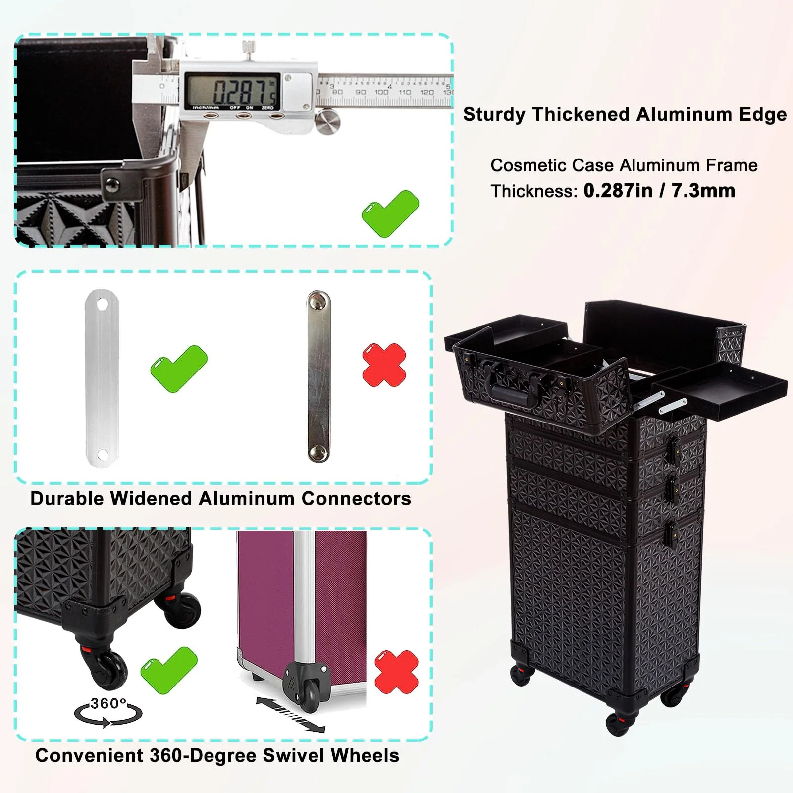 AROUS 5 in 1 Professional Makeup Train Case with 360?? Swivel Wheels