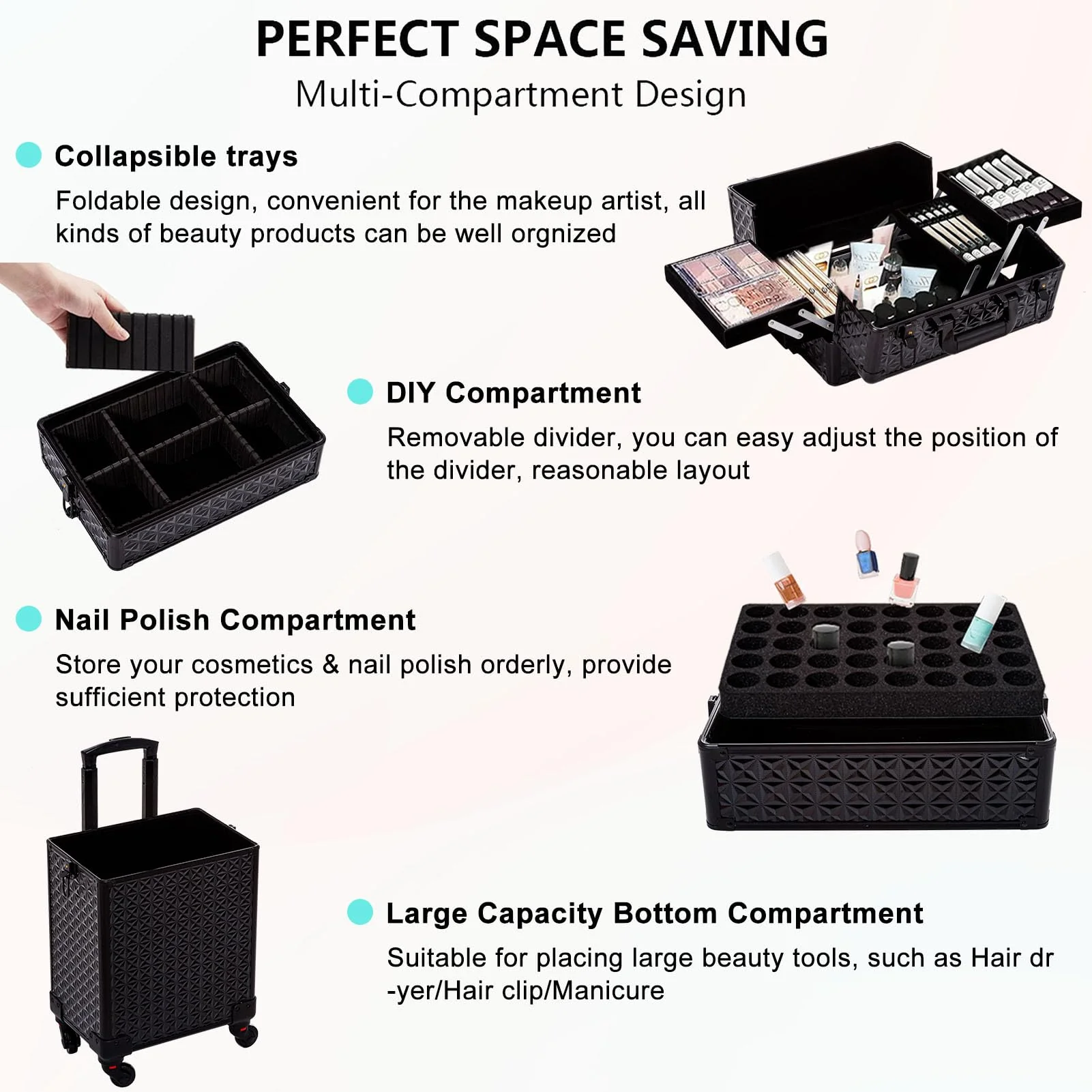 AROUS 5 in 1 Professional Makeup Train Case with 360?? Swivel Wheels