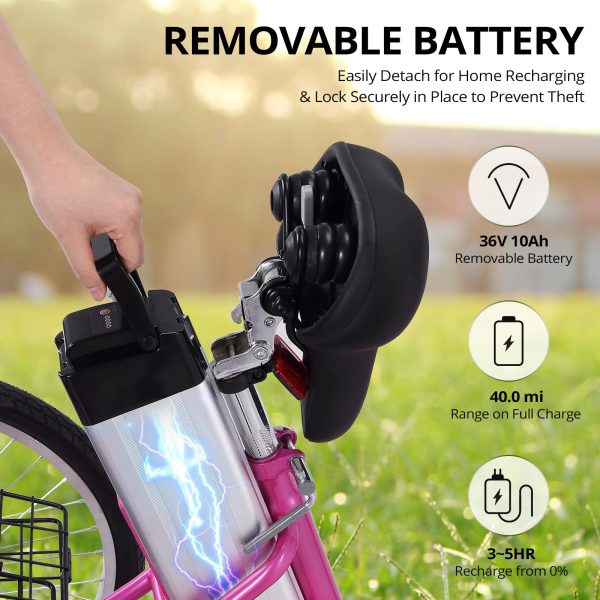 Electric Tricycle for Adults, 7 Speeds Folding Electric Trike, 24 Inch 3 Wheel Motorized Bicycle w/ 36V 10Ah Removable Battery, E Trikes with Large Basket, 330 Loading Capacity, 250W Motor, Pink