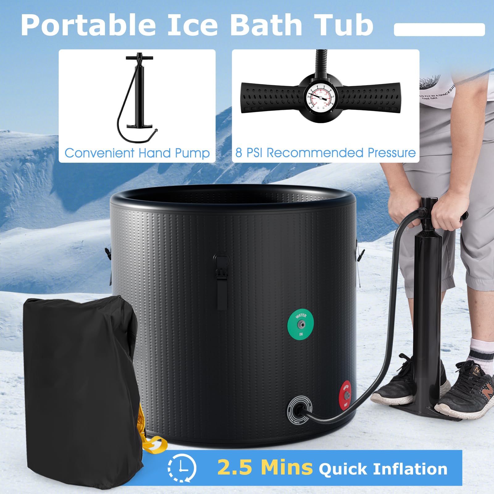 79 Gal Ice Bath Tub for Athletes, Inflatable Cold Plunge Tub w/Multiple Layered, Lid, Pump