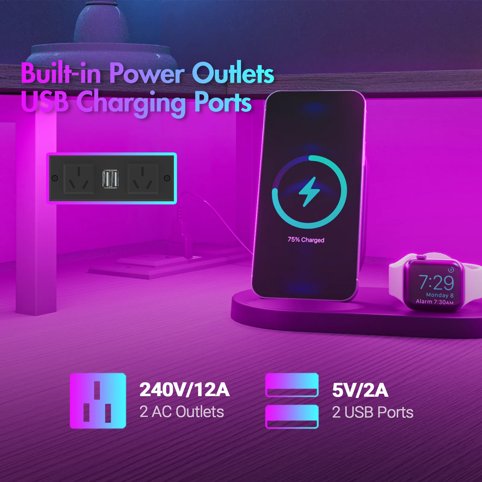 L Shaped Gaming Desk with LED Lights