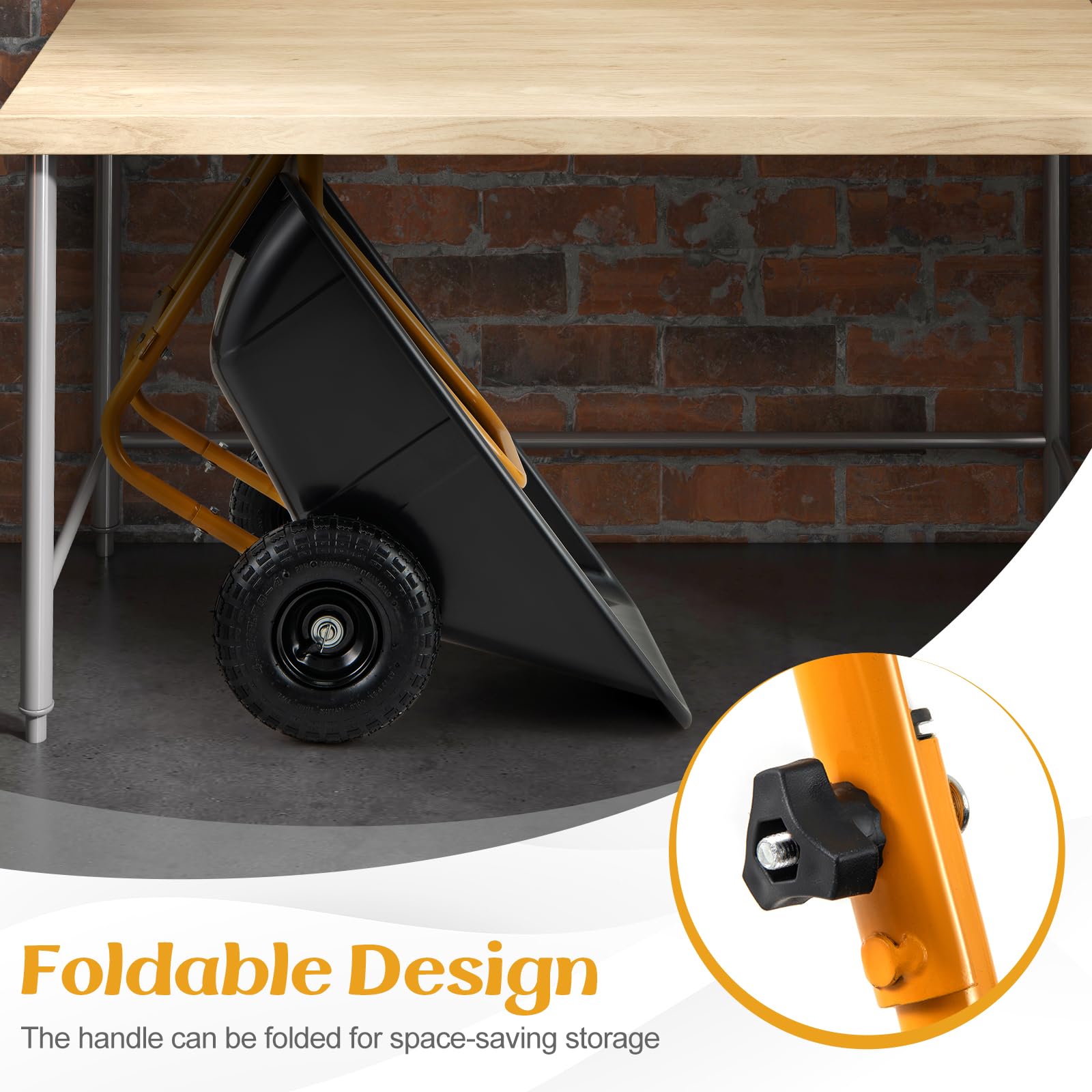 Dual-Wheel Wheelbarrow, Heavy-Duty Garden Utility Cart w/Pneumatic Tires, 330LBS Capacity