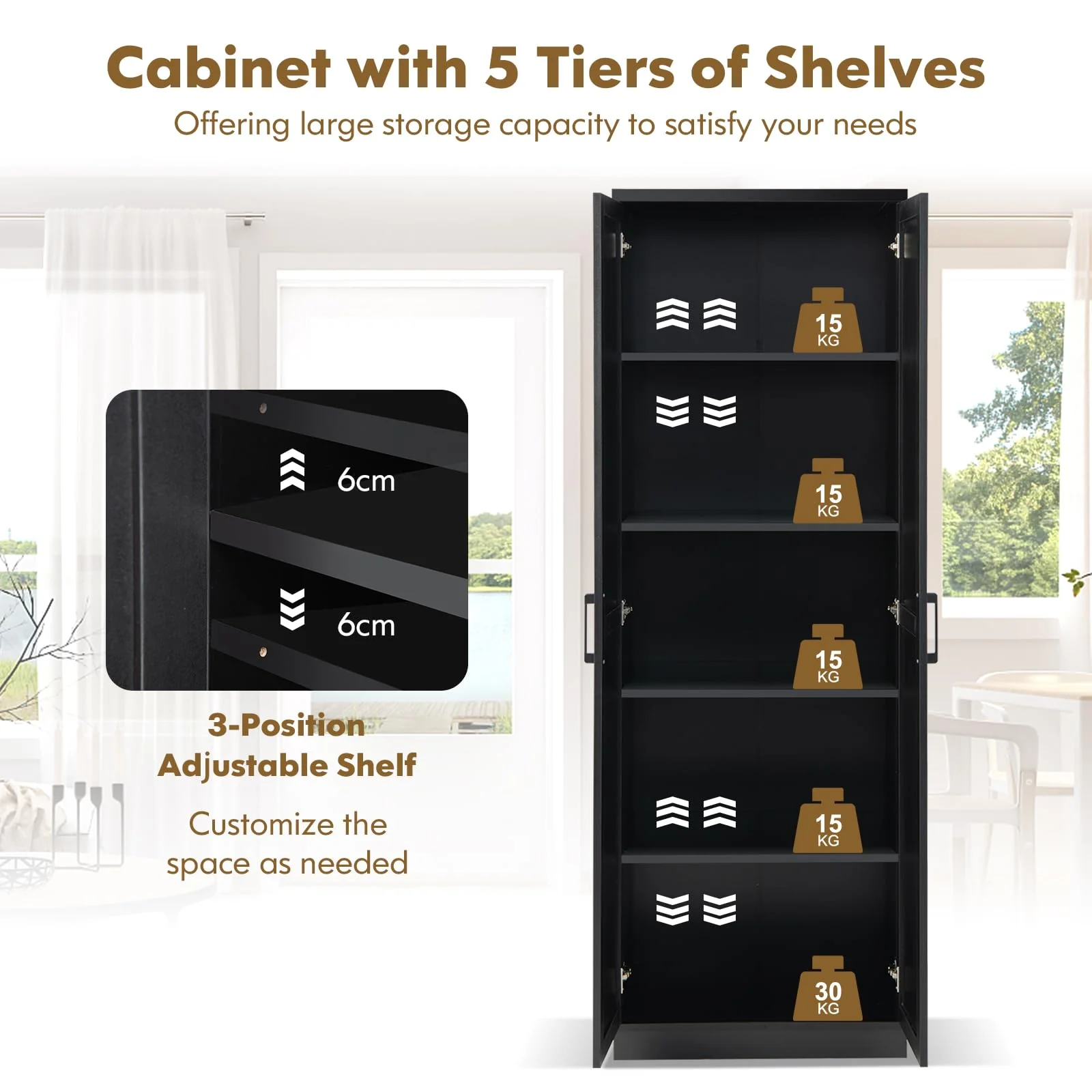 Giantex 178 cm Kitchen Pantry Cabinet, Utility Storage Cabinet w/ 2 Doors & 5 Shelves