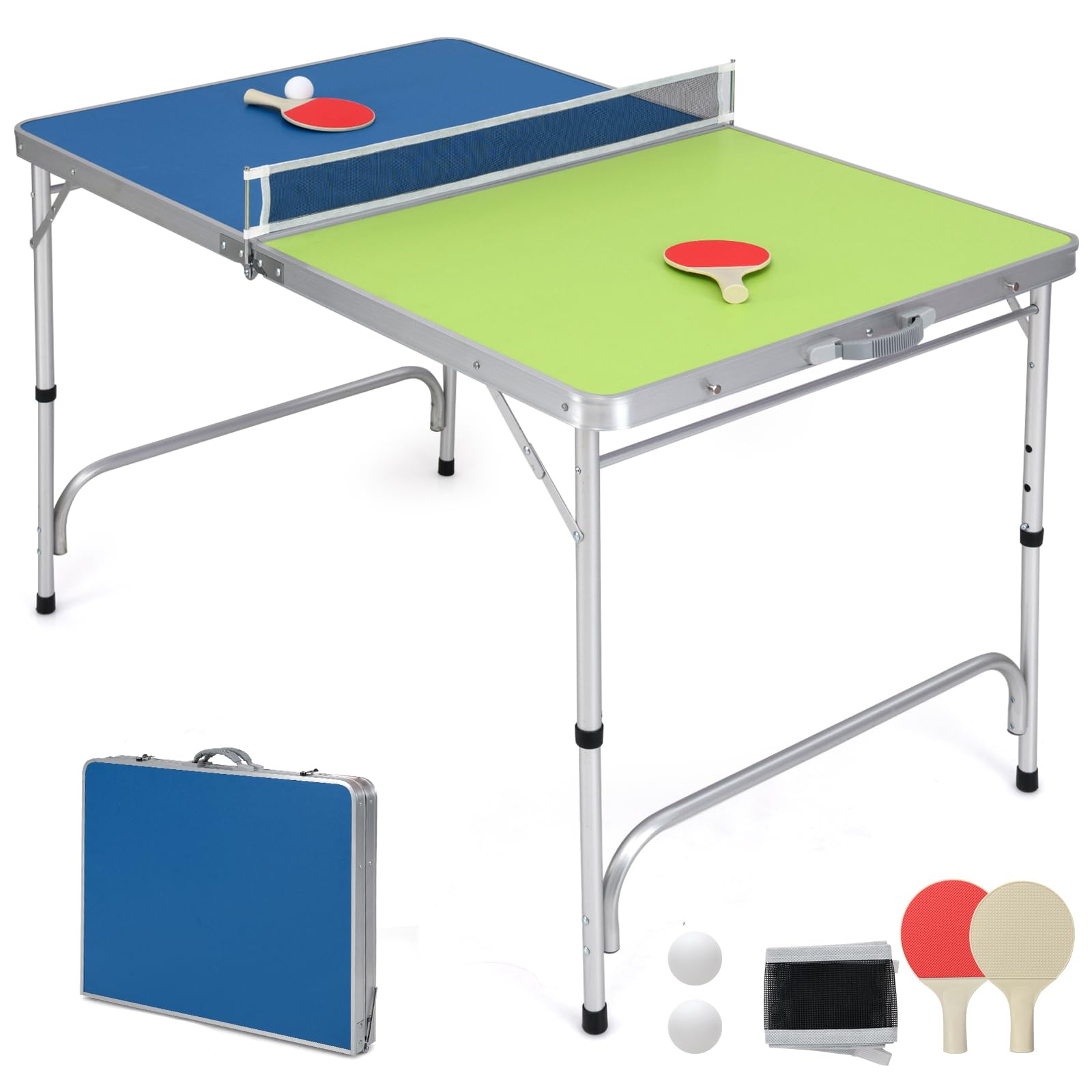 Foldable Ping Pong Table, 100% Preassembled, Table Tennis Table with Net, 2 Paddles( Blue&Green-47'' )