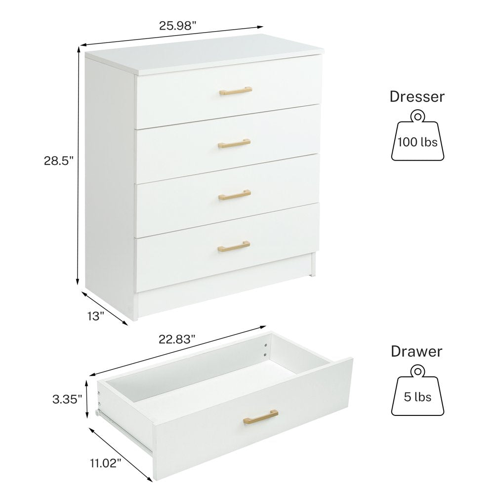 SEGMART White 4-Drawer Wood Dressers for Bedroom